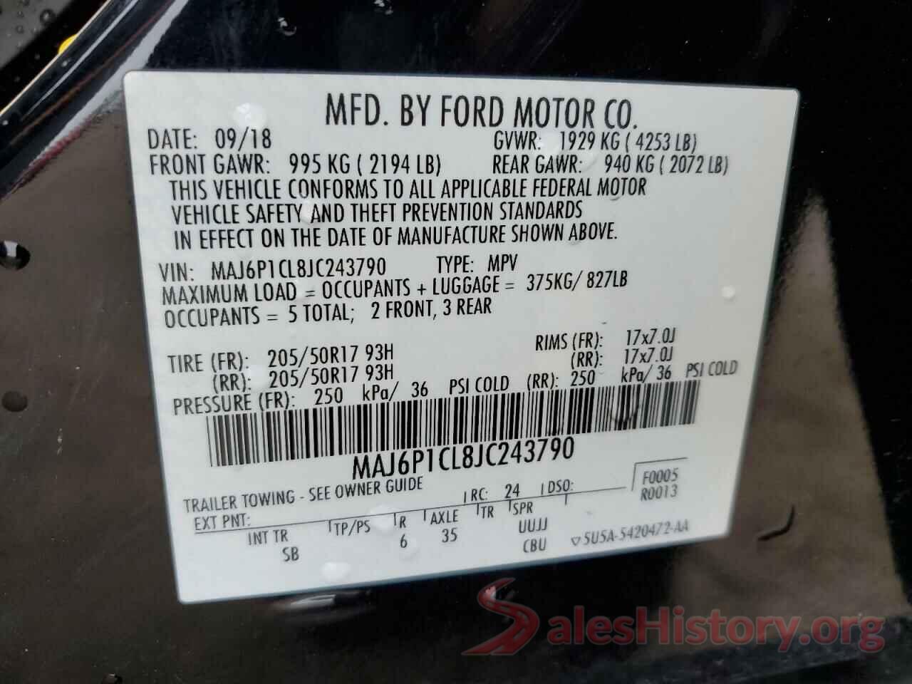 MAJ6P1CL8JC243790 2018 FORD ECOSPORT