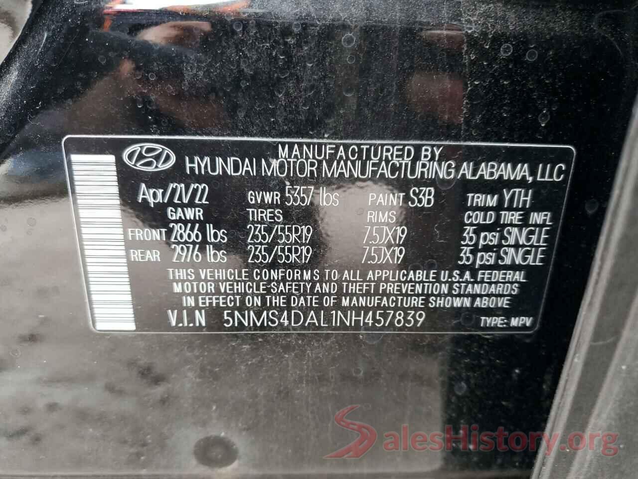 5NMS4DAL1NH457839 2022 HYUNDAI SANTA FE