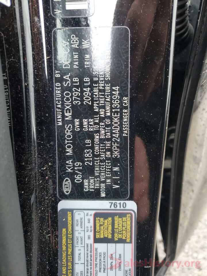 3KPF24AD0KE136944 2019 KIA FORTE