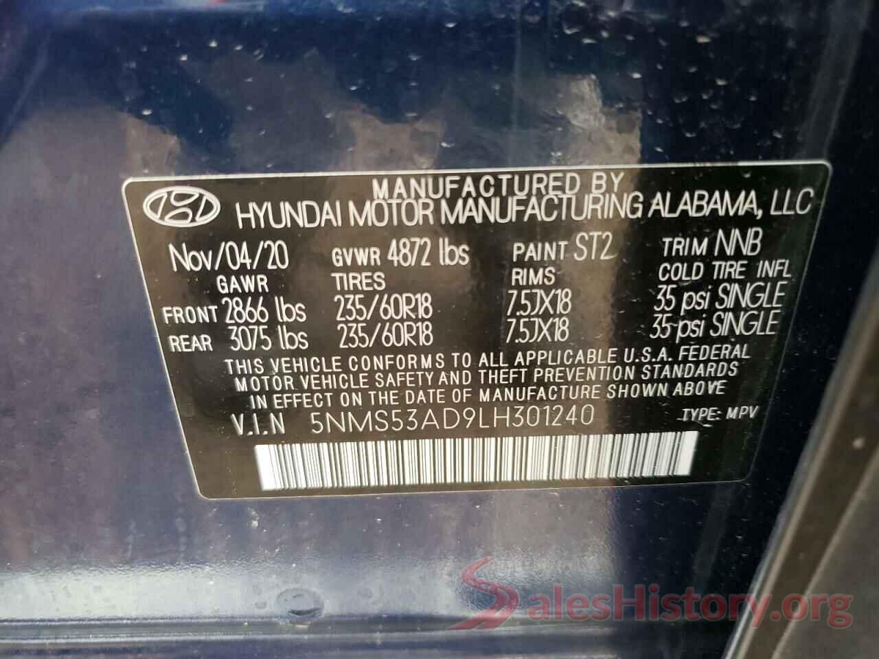 5NMS53AD9LH301240 2020 HYUNDAI SANTA FE