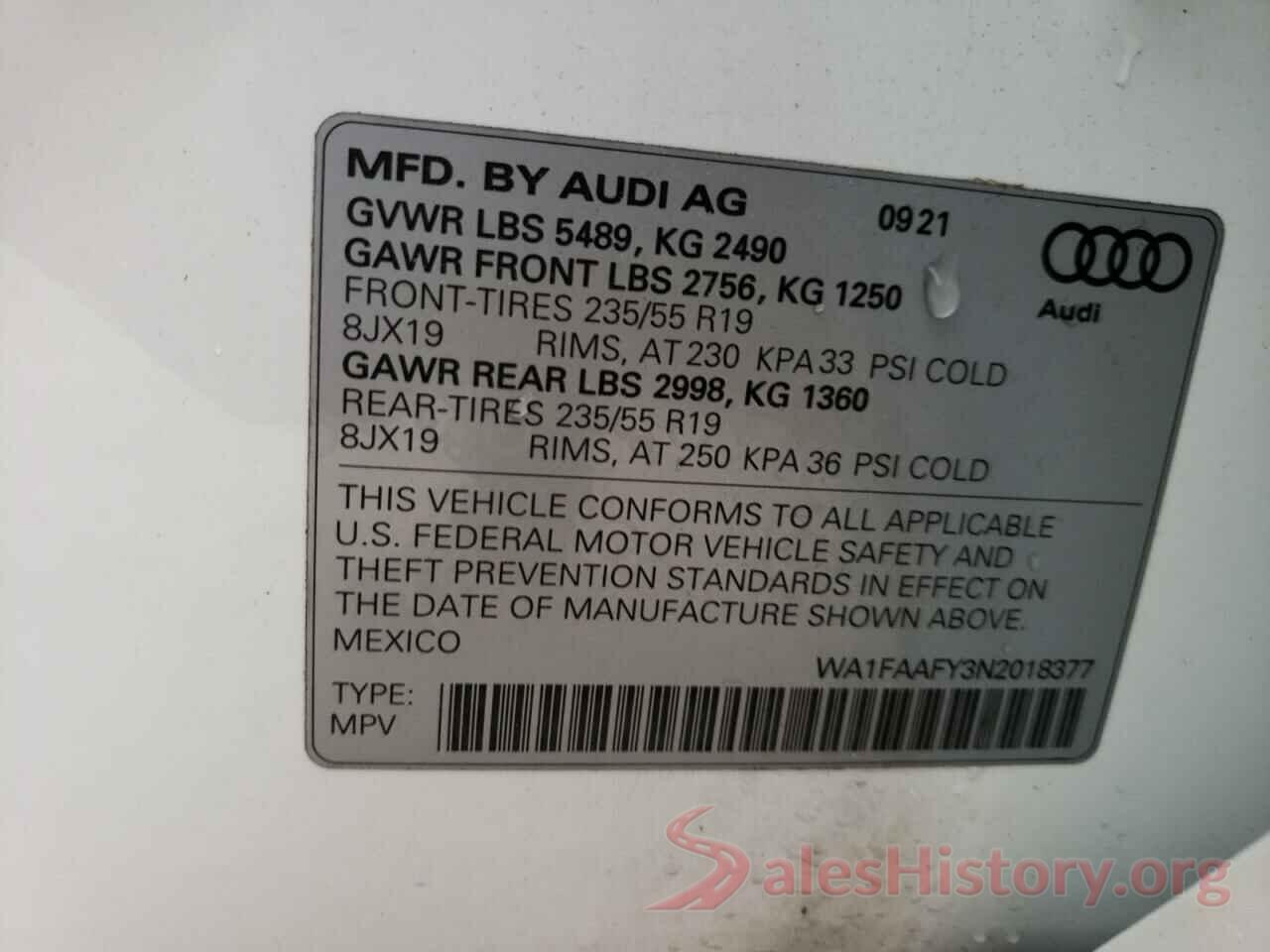 WA1FAAFY3N2018377 2022 AUDI Q5