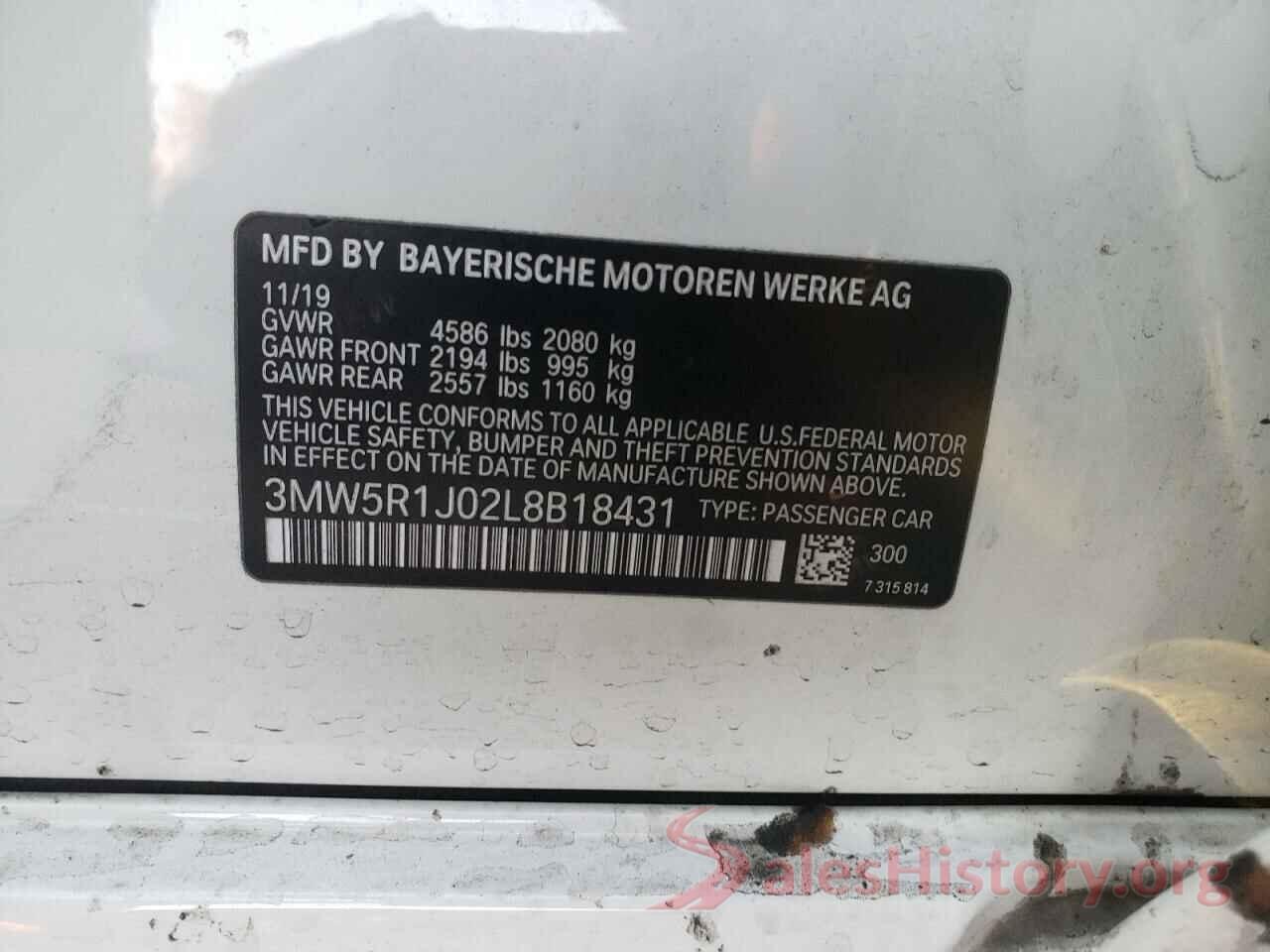 3MW5R1J02L8B18431 2020 BMW 3 SERIES