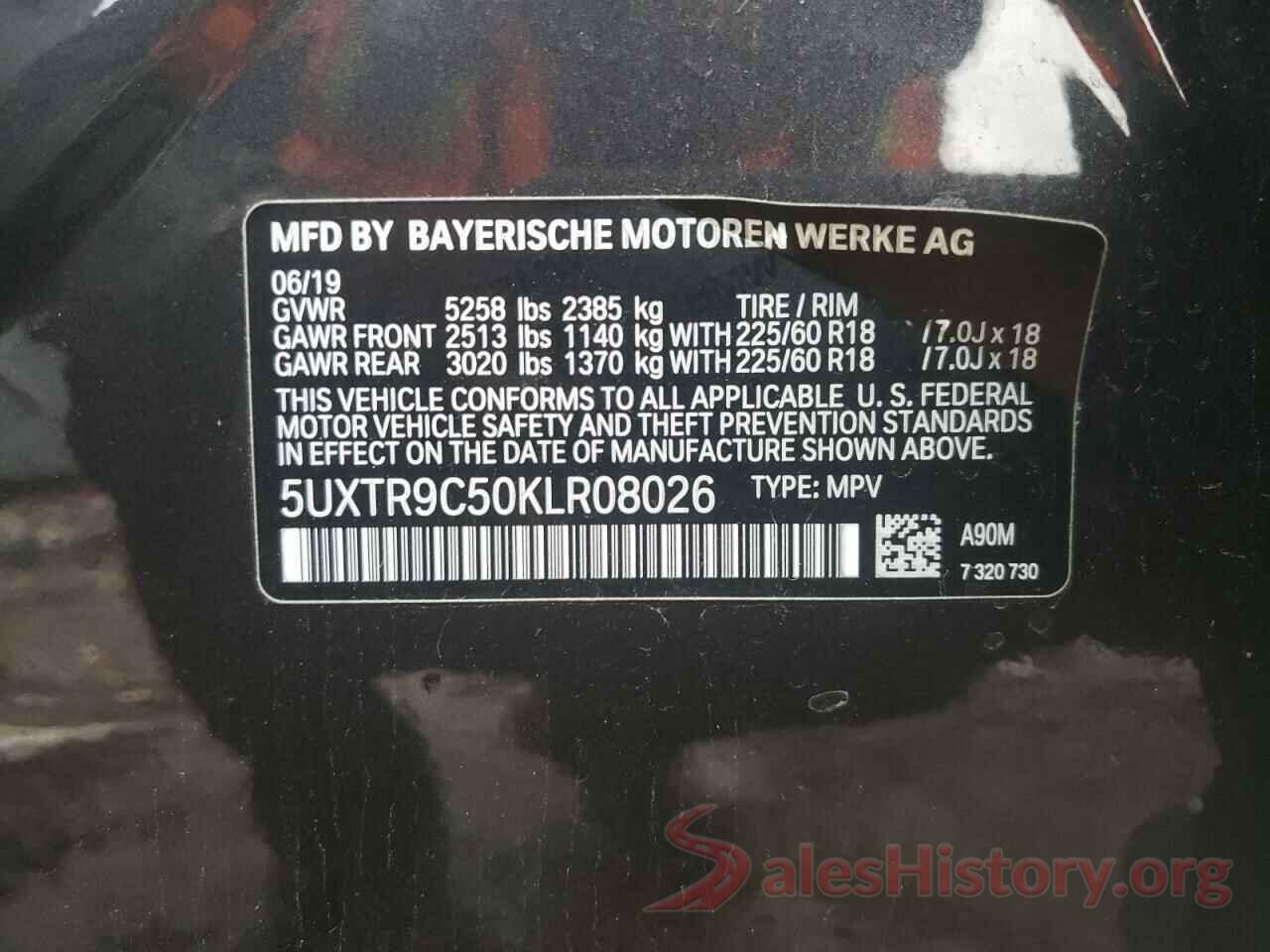 5UXTR9C50KLR08026 2019 BMW X3