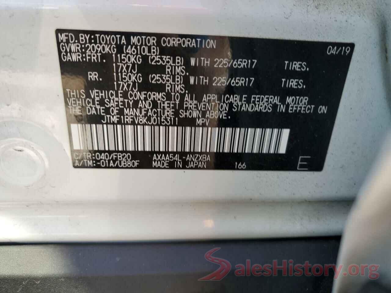 JTMF1RFV8KJ015311 2019 TOYOTA RAV4