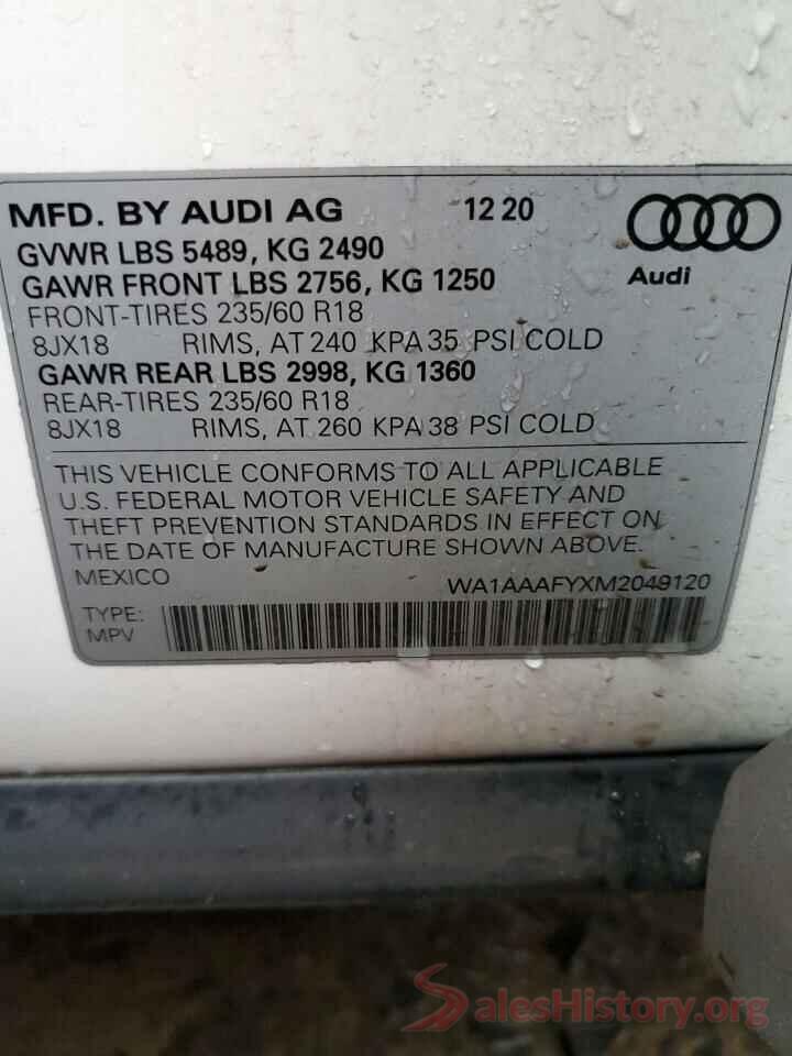 WA1AAAFYXM2049120 2021 AUDI Q5