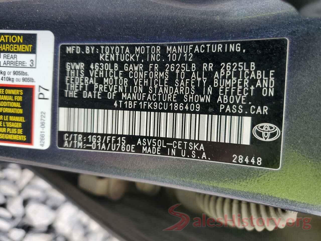 4T1BF1FK9CU186409 2012 TOYOTA CAMRY