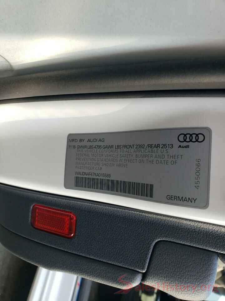 WAUDNAF47KA015589 2019 AUDI A4