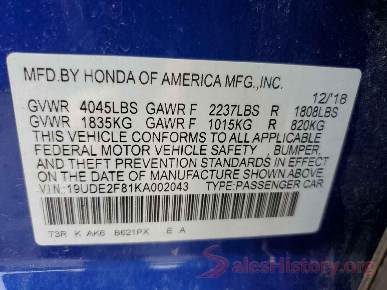 19UDE2F81KA002043 2019 ACURA ILX