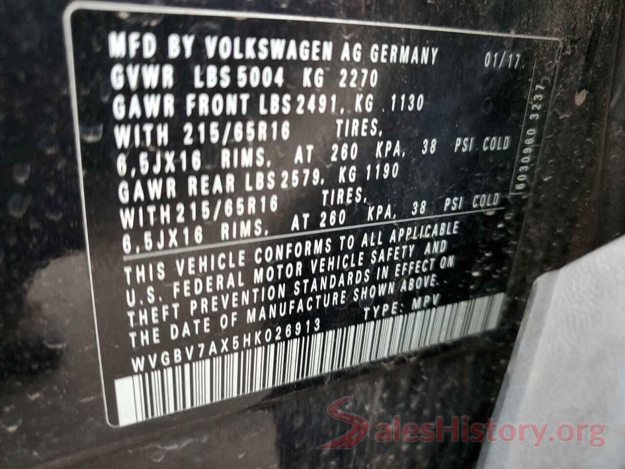 WVGBV7AX5HK026913 2017 VOLKSWAGEN TIGUAN