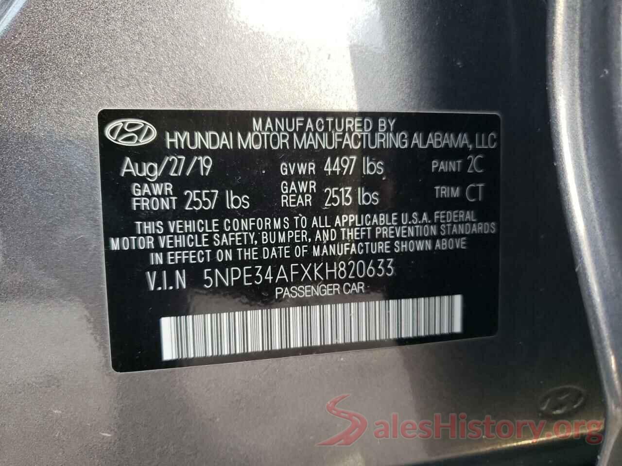 5NPE34AFXKH820633 2019 HYUNDAI SONATA