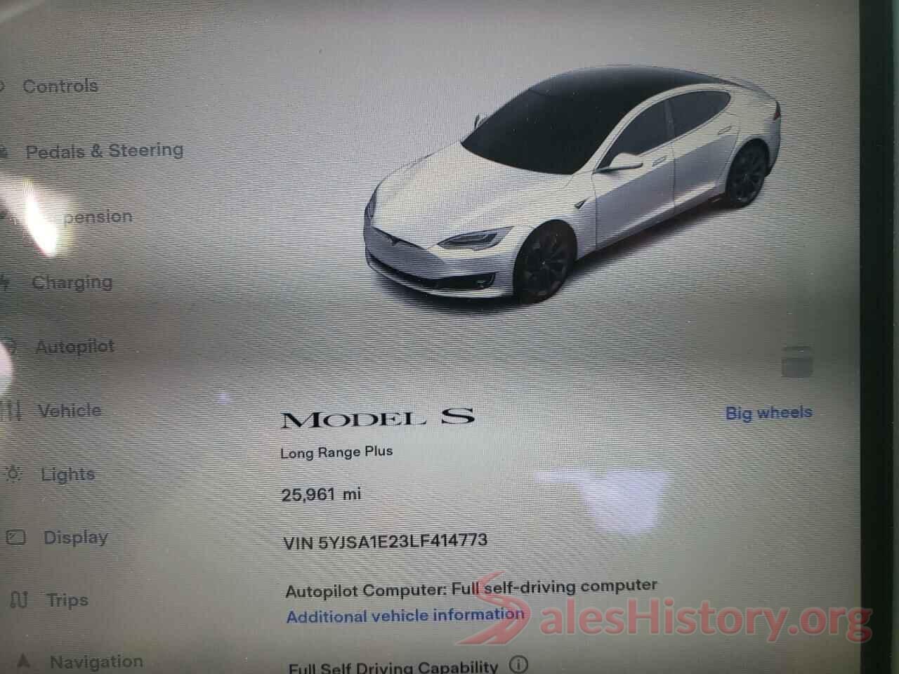 5YJSA1E23LF414773 2020 TESLA MODEL S