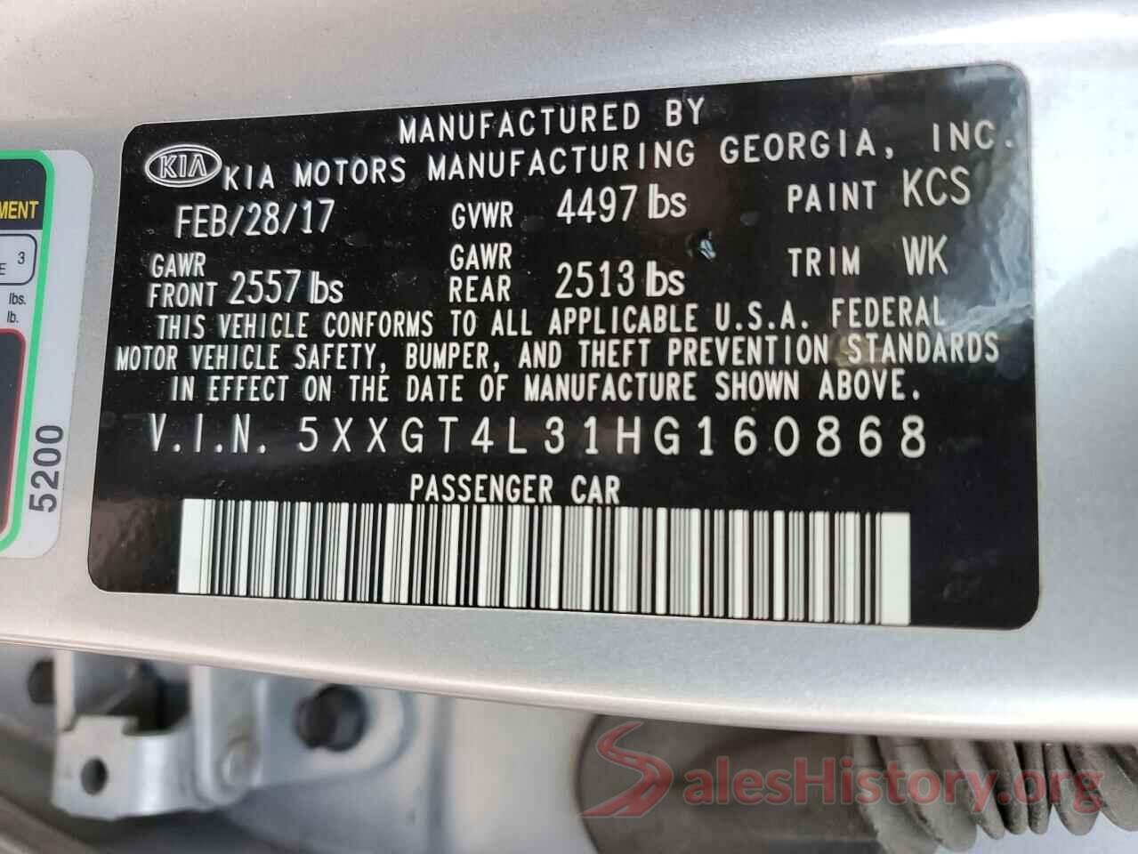 5XXGT4L31HG160868 2017 KIA OPTIMA