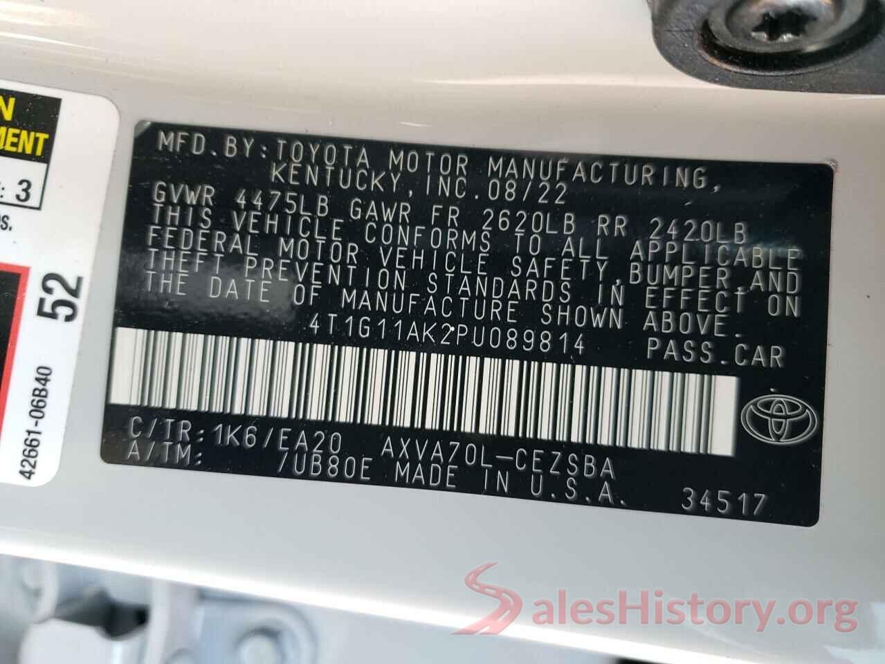 4T1G11AK2PU089814 2023 TOYOTA CAMRY