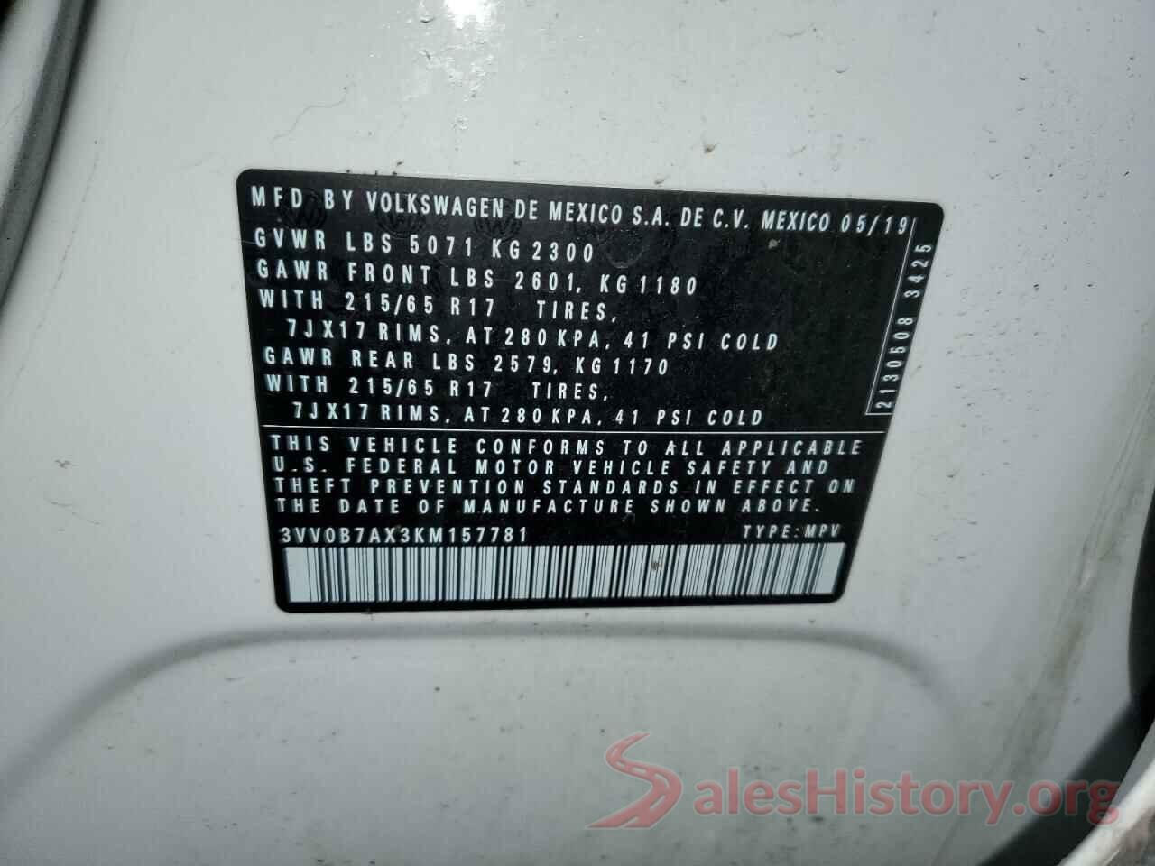 3VV0B7AX3KM157781 2019 VOLKSWAGEN TIGUAN