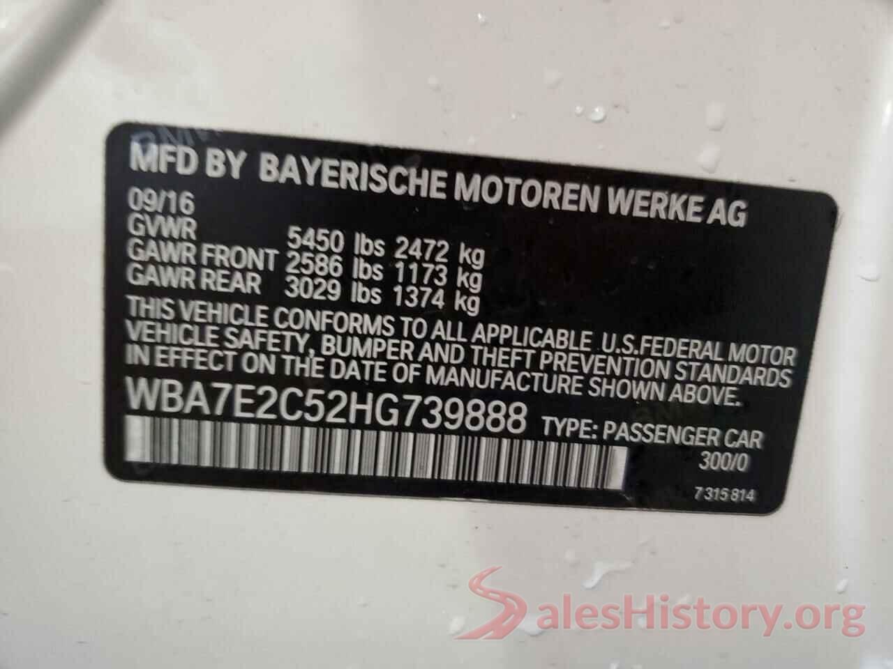 WBA7E2C52HG739888 2017 BMW 7 SERIES