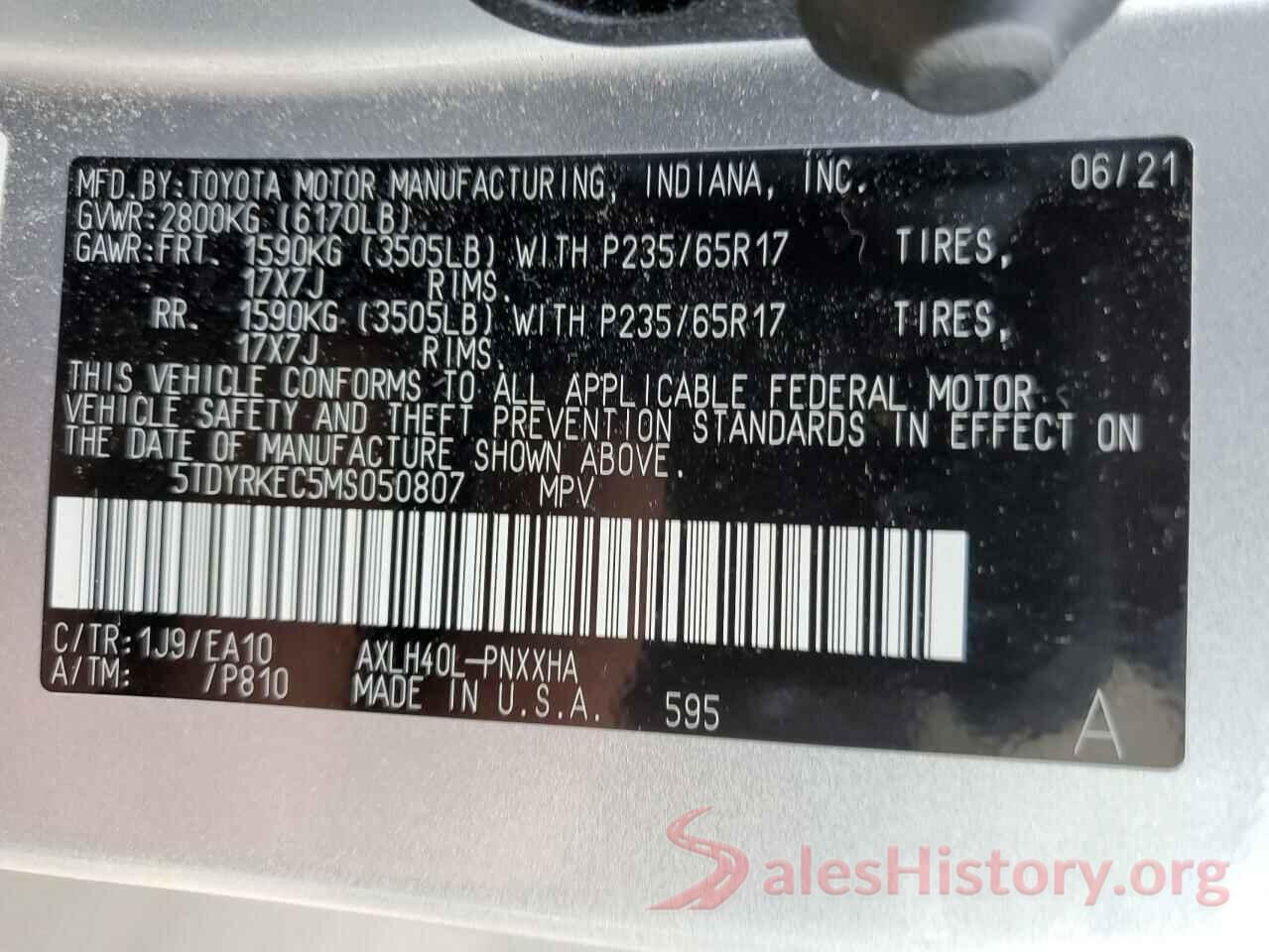 5TDYRKEC5MS050807 2021 TOYOTA SIENNA