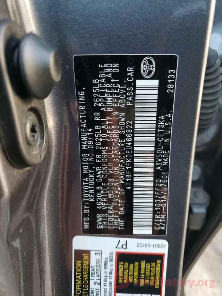 4T1BF1FK0EU466822 2014 TOYOTA CAMRY