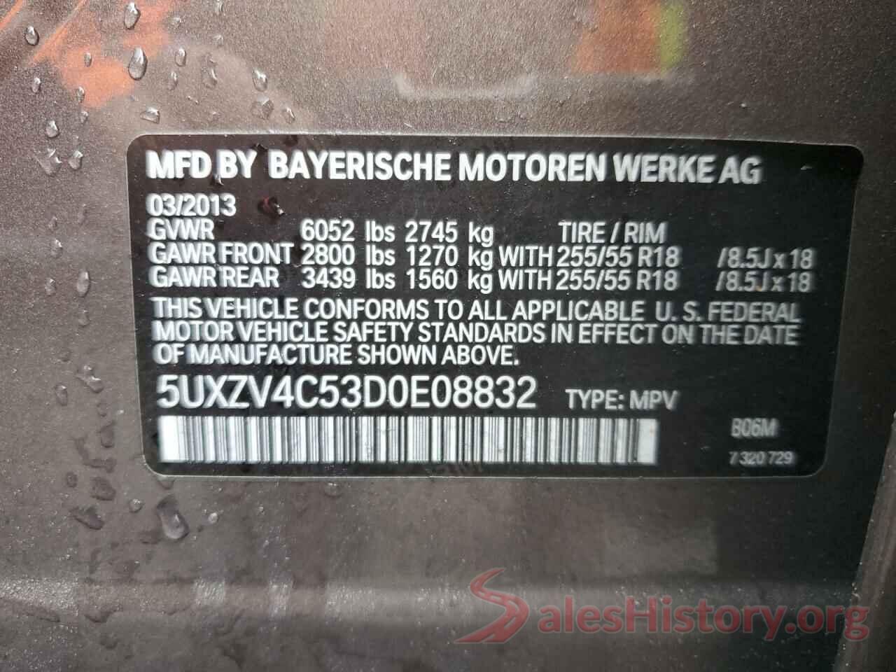 5UXZV4C53D0E08832 2013 BMW X5