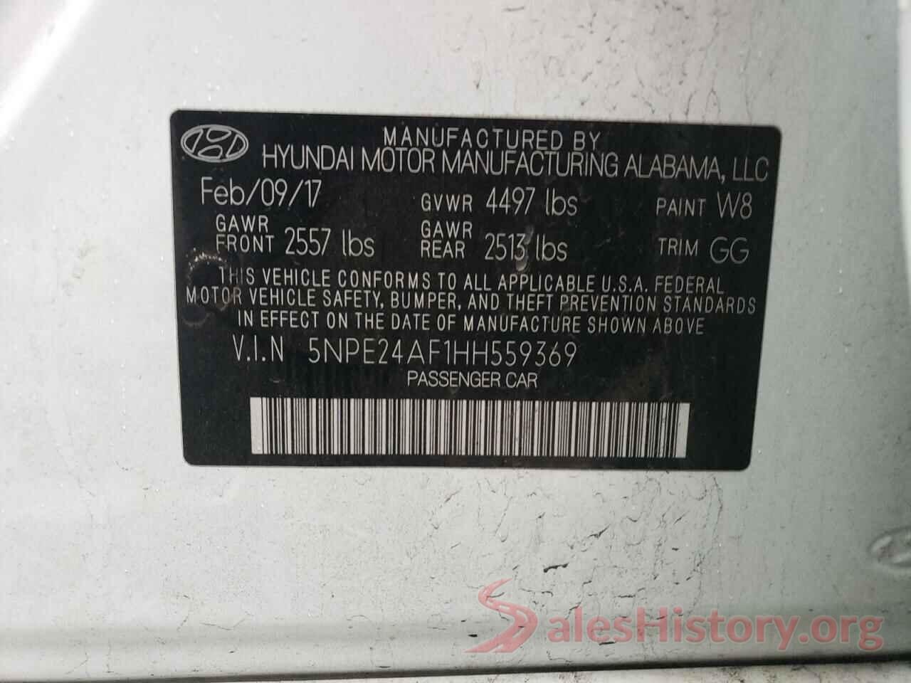 5NPE24AF1HH559369 2017 HYUNDAI SONATA