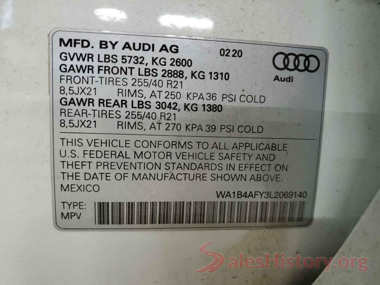 WA1B4AFY3L2069140 2020 AUDI SQ5