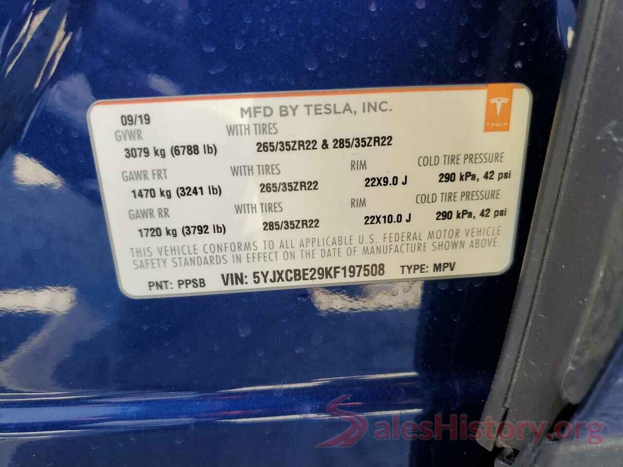 5YJXCBE29KF197508 2019 TESLA MODEL X