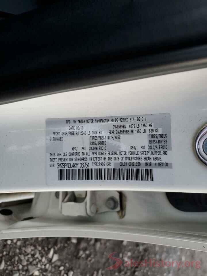 3MZBPADL4KM106754 2019 MAZDA 3