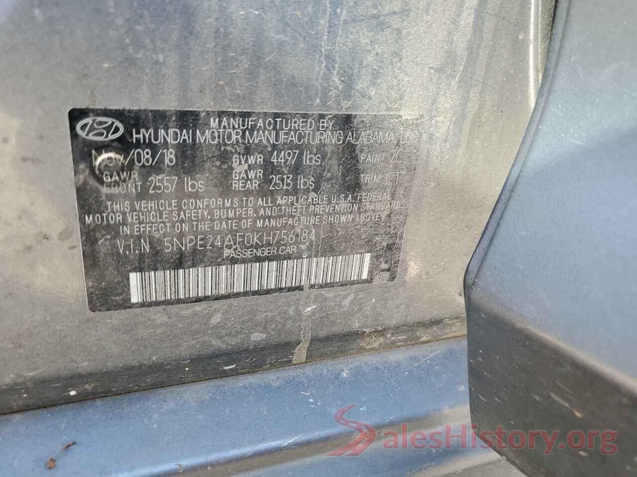 5NPE24AF0KH756184 2019 HYUNDAI SONATA