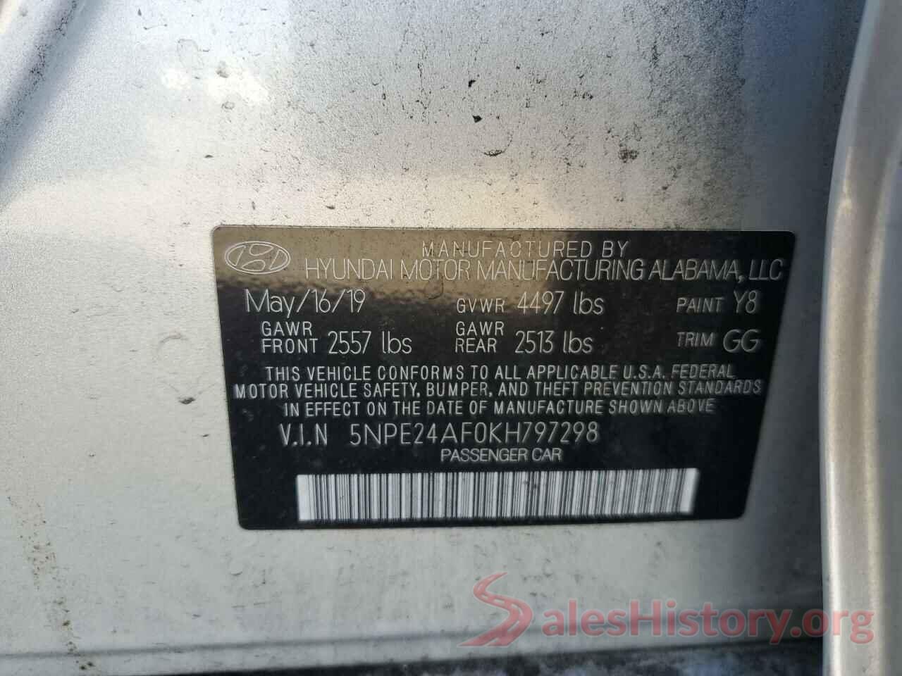 5NPE24AF0KH797298 2019 HYUNDAI SONATA