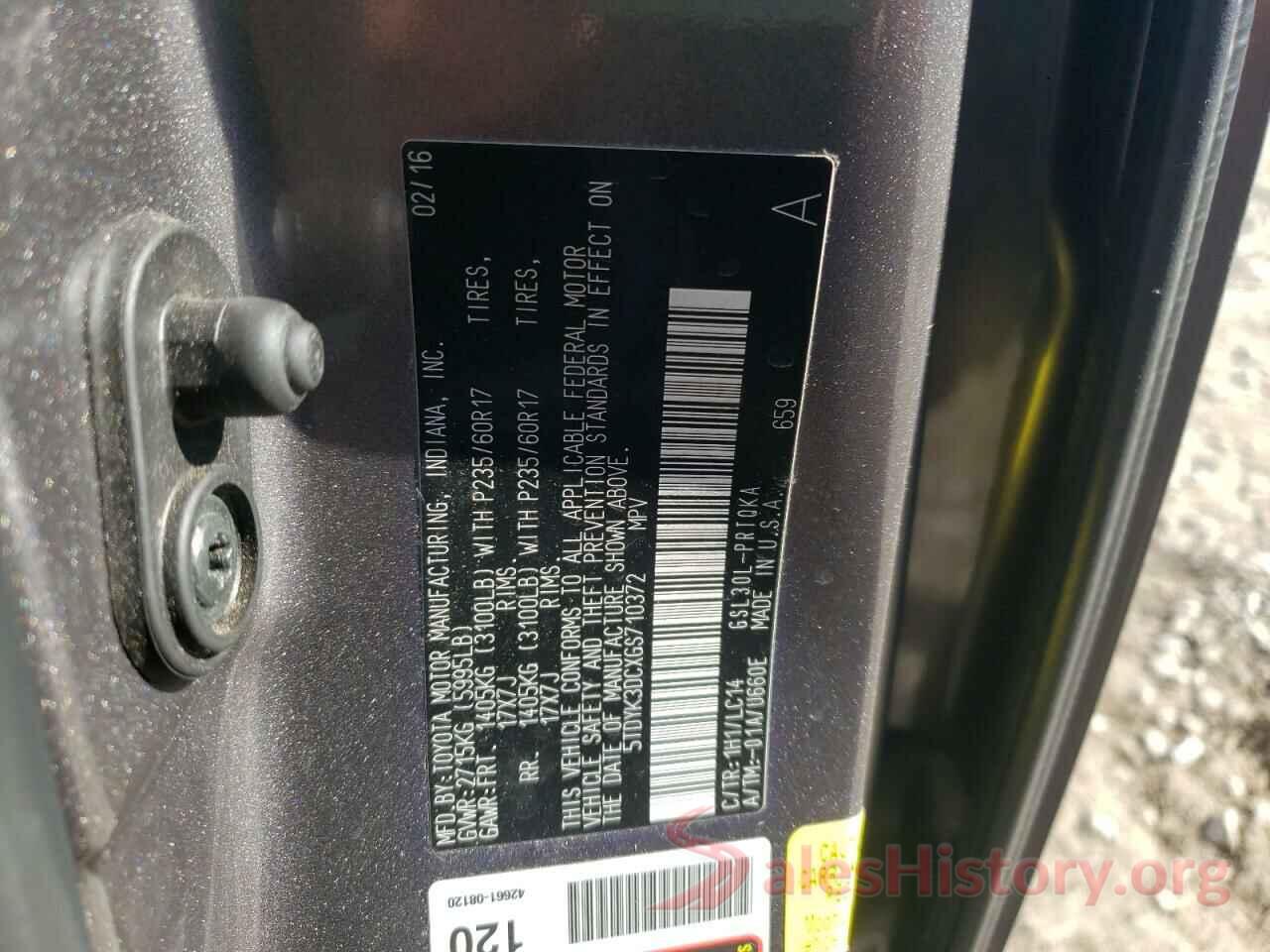 5TDYK3DCXGS710372 2016 TOYOTA SIENNA