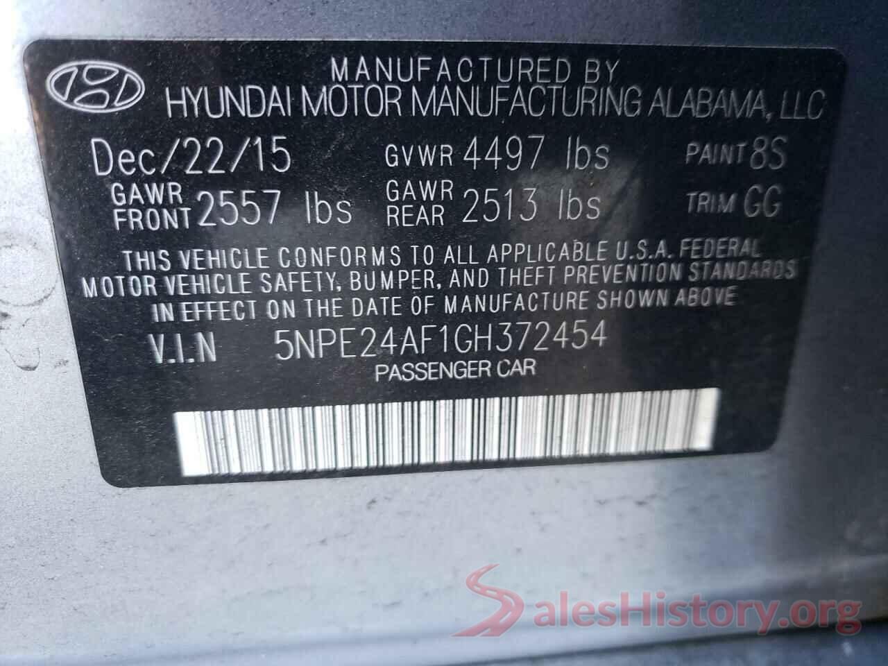 5NPE24AF1GH372454 2016 HYUNDAI SONATA