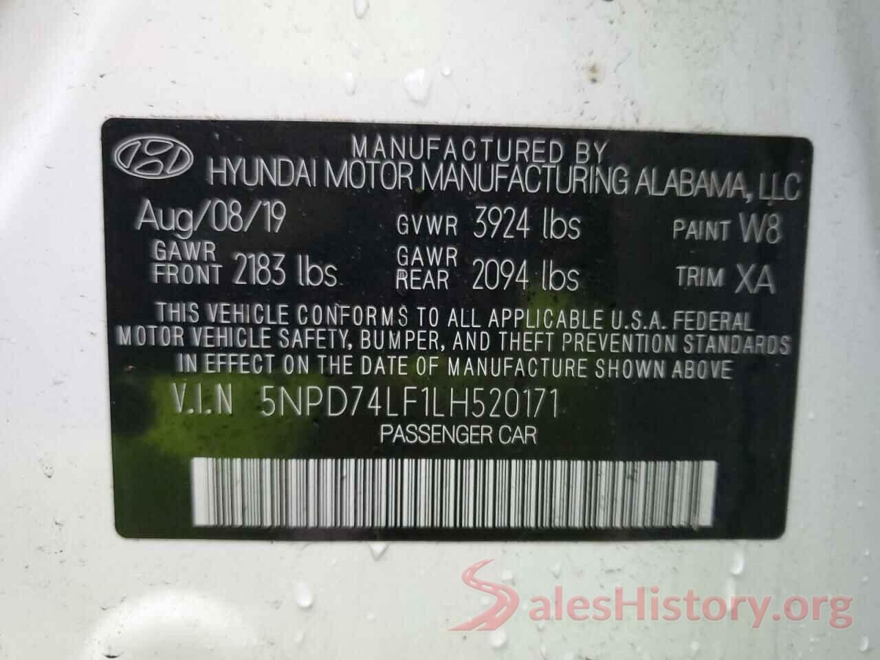 5NPD74LF1LH520171 2020 HYUNDAI ELANTRA