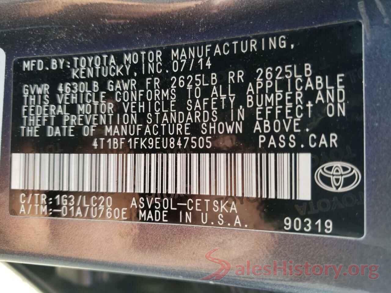 4T1BF1FK9EU847505 2014 TOYOTA CAMRY