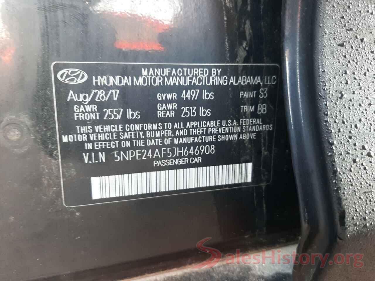 5NPE24AF5JH646908 2018 HYUNDAI SONATA