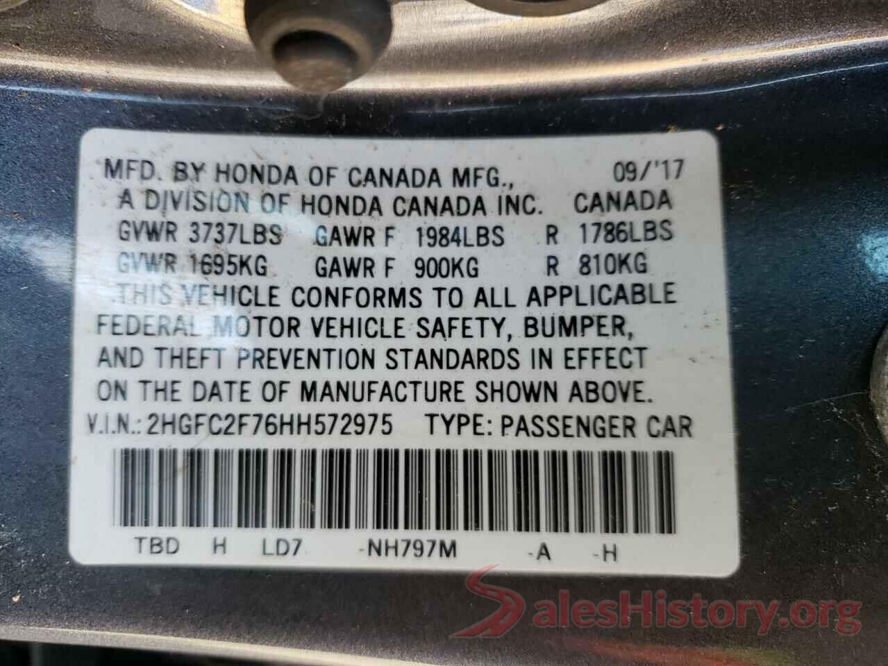 2HGFC2F76HH572975 2017 HONDA CIVIC