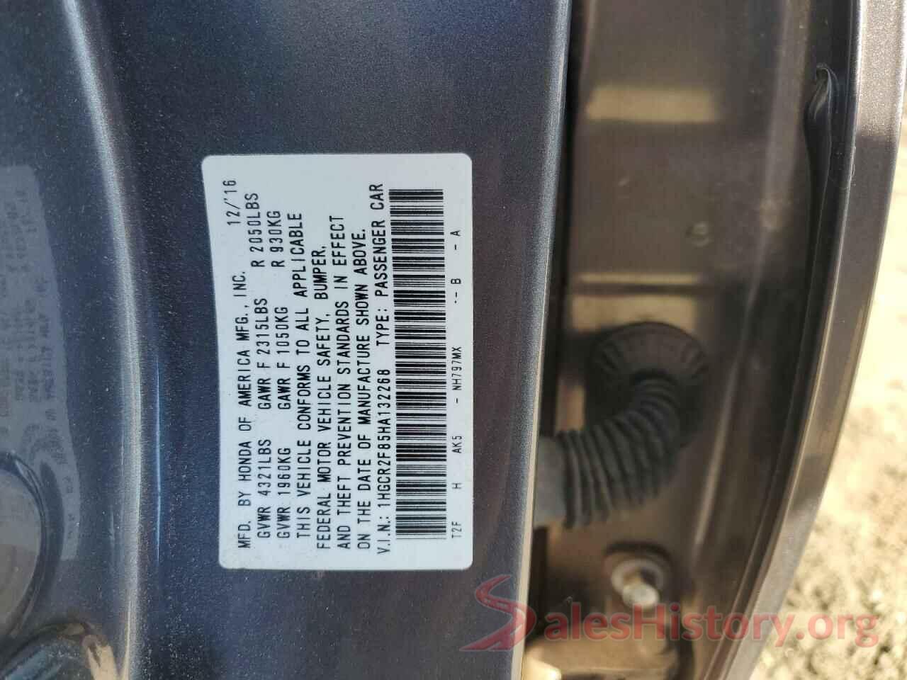 1HGCR2F85HA132268 2017 HONDA ACCORD