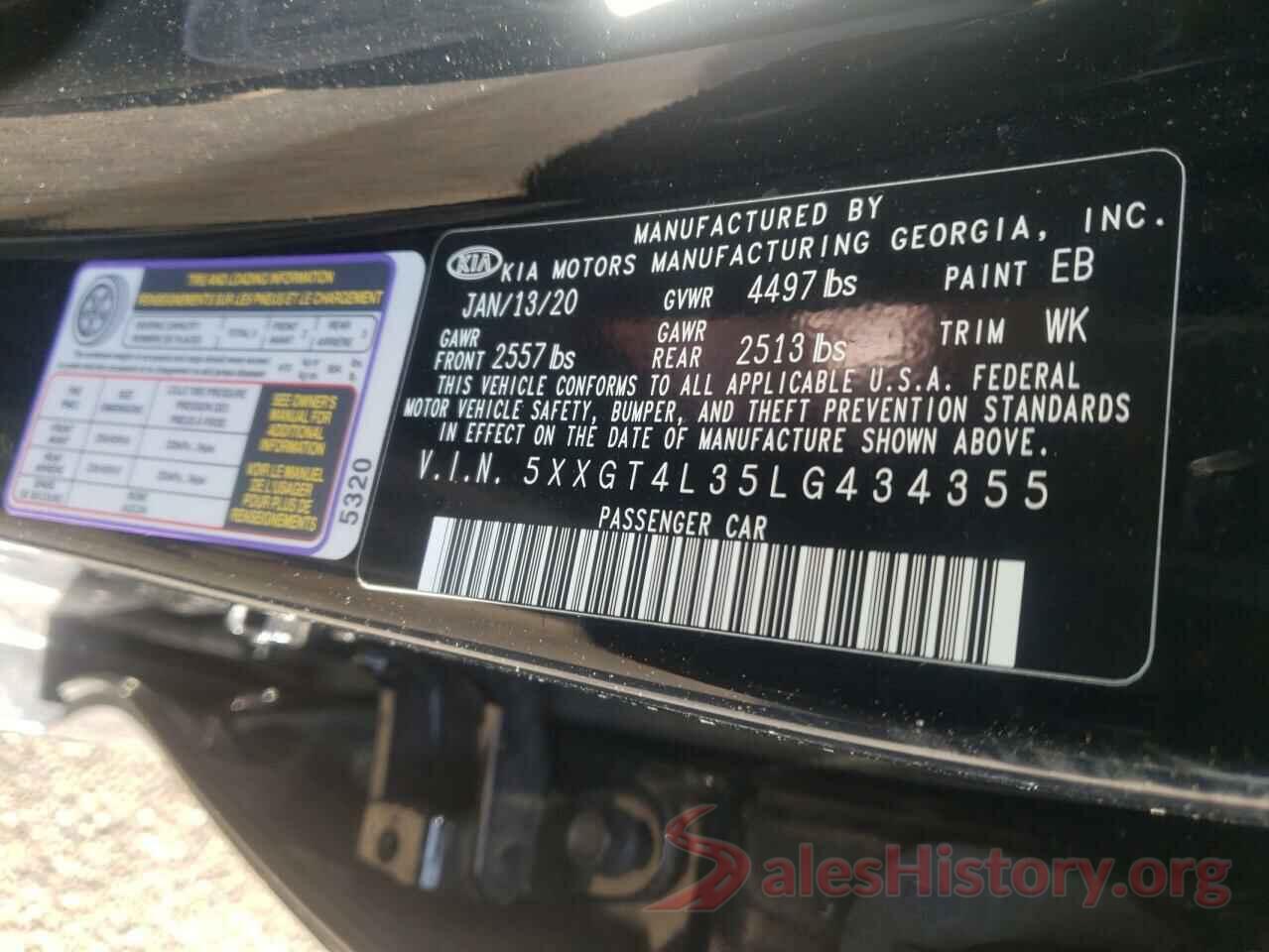 5XXGT4L35LG434355 2020 KIA OPTIMA