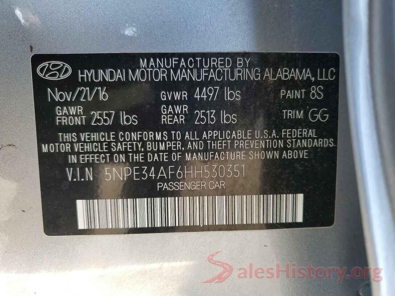 5NPE34AF6HH530351 2017 HYUNDAI SONATA