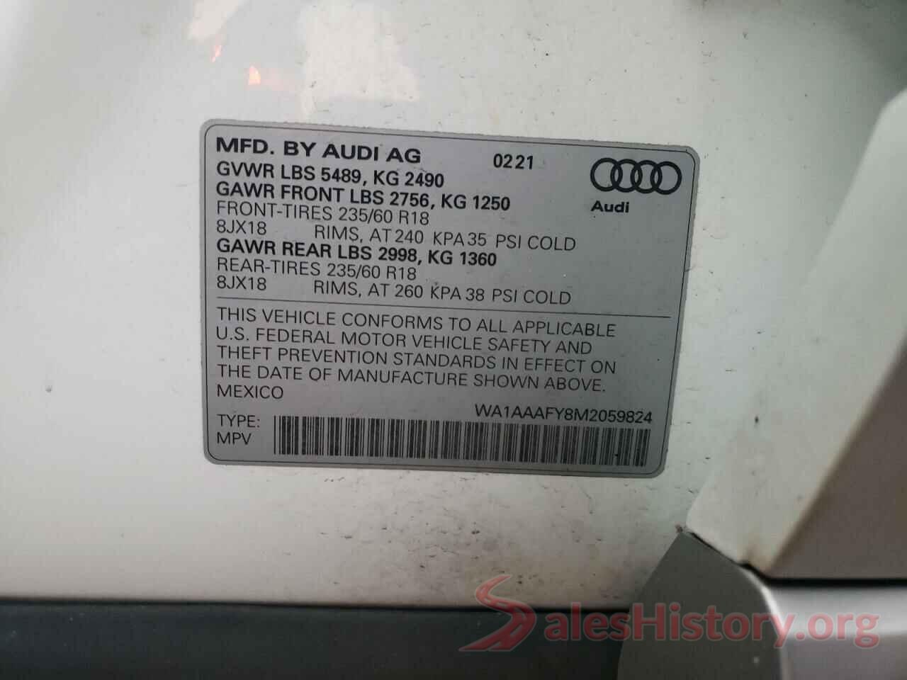 WA1AAAFY8M2059824 2021 AUDI Q5