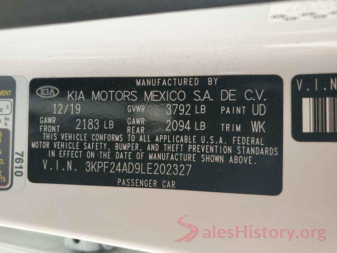 3KPF24AD9LE202327 2020 KIA FORTE