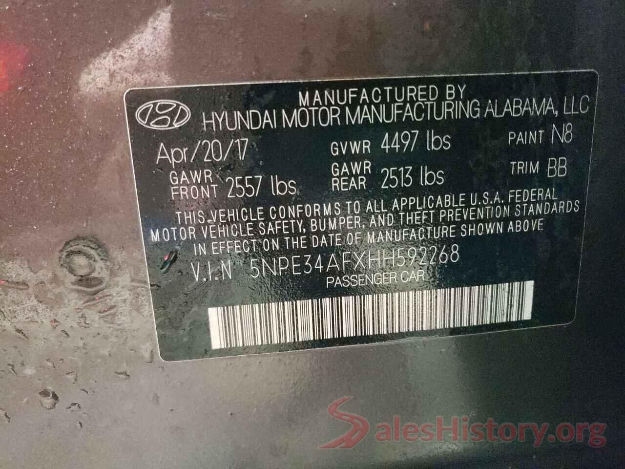 5NPE34AFXHH592268 2017 HYUNDAI SONATA