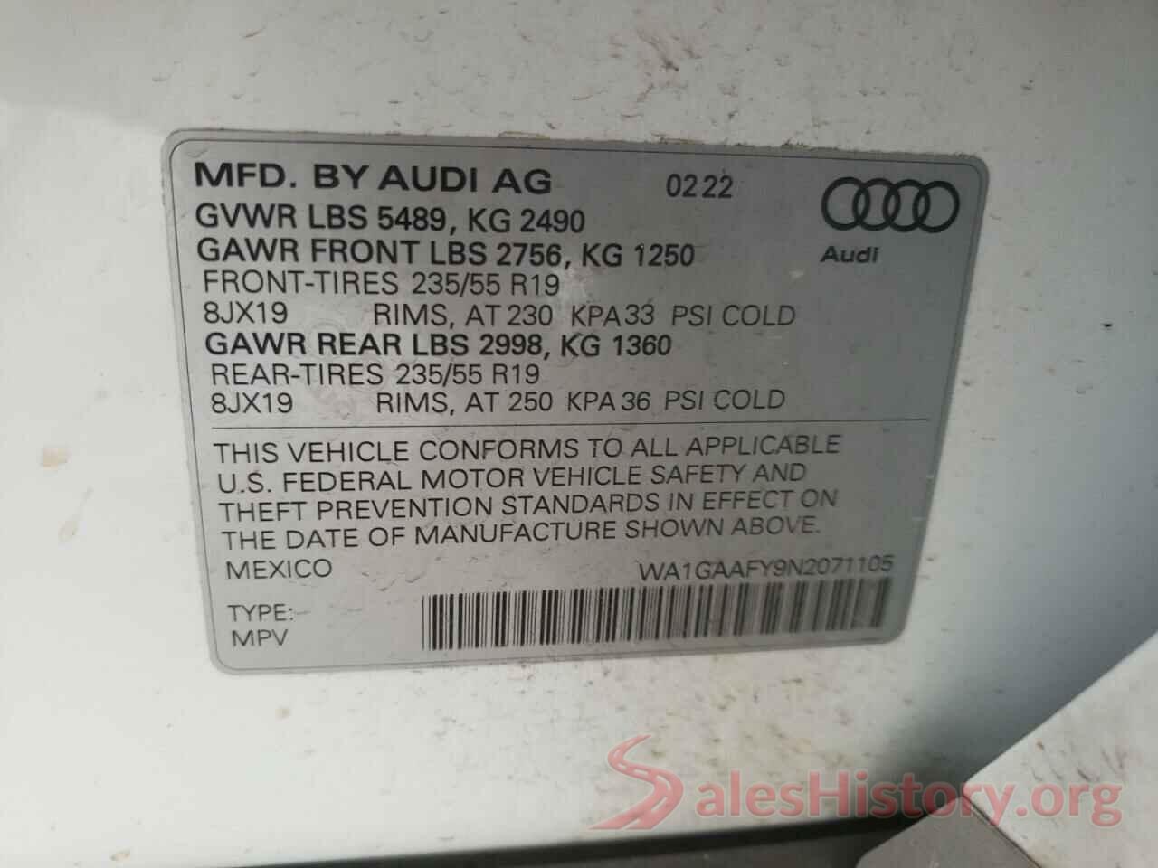 WA1GAAFY9N2071105 2022 AUDI Q5