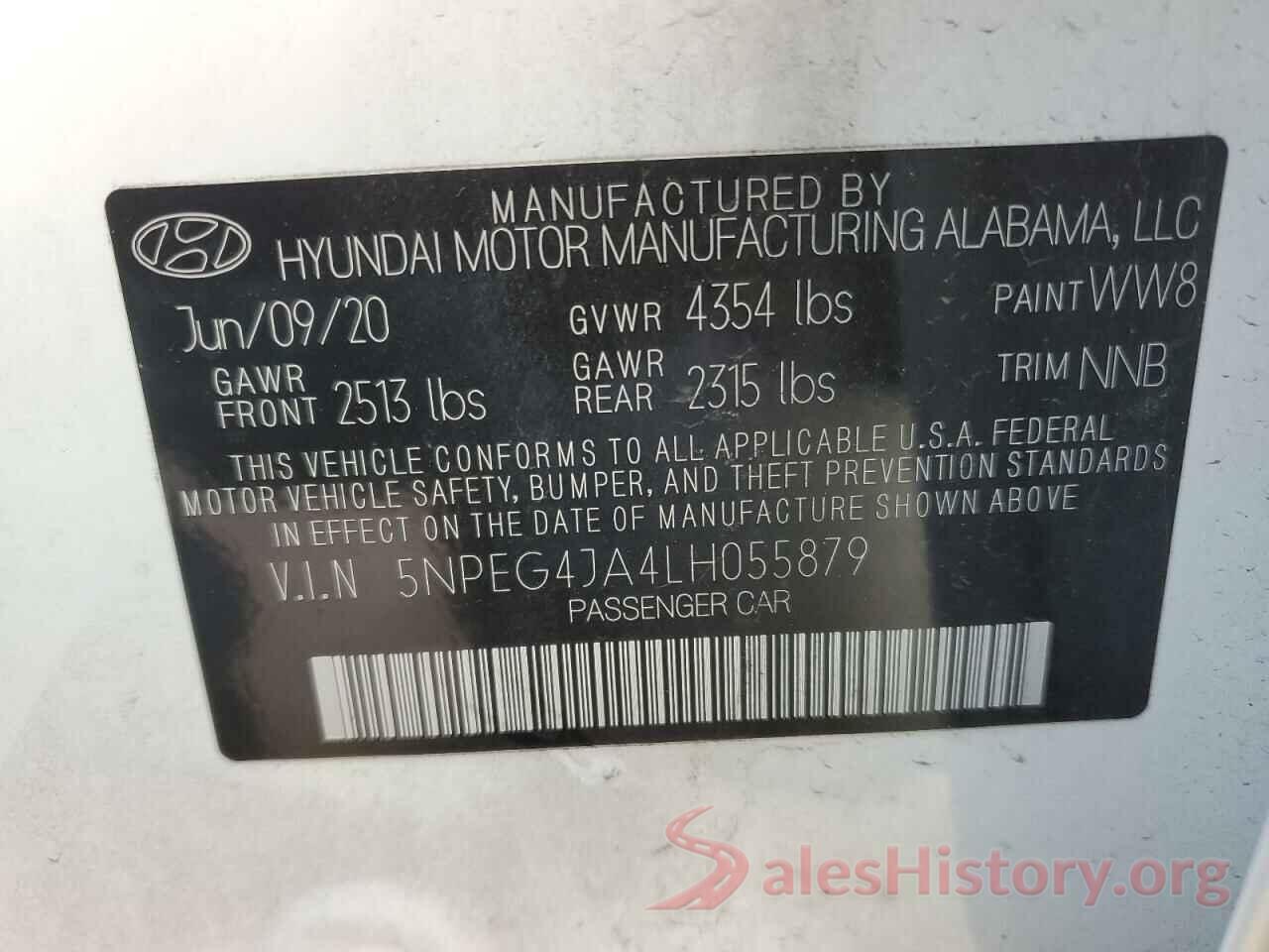 5NPEG4JA4LH055879 2020 HYUNDAI SONATA