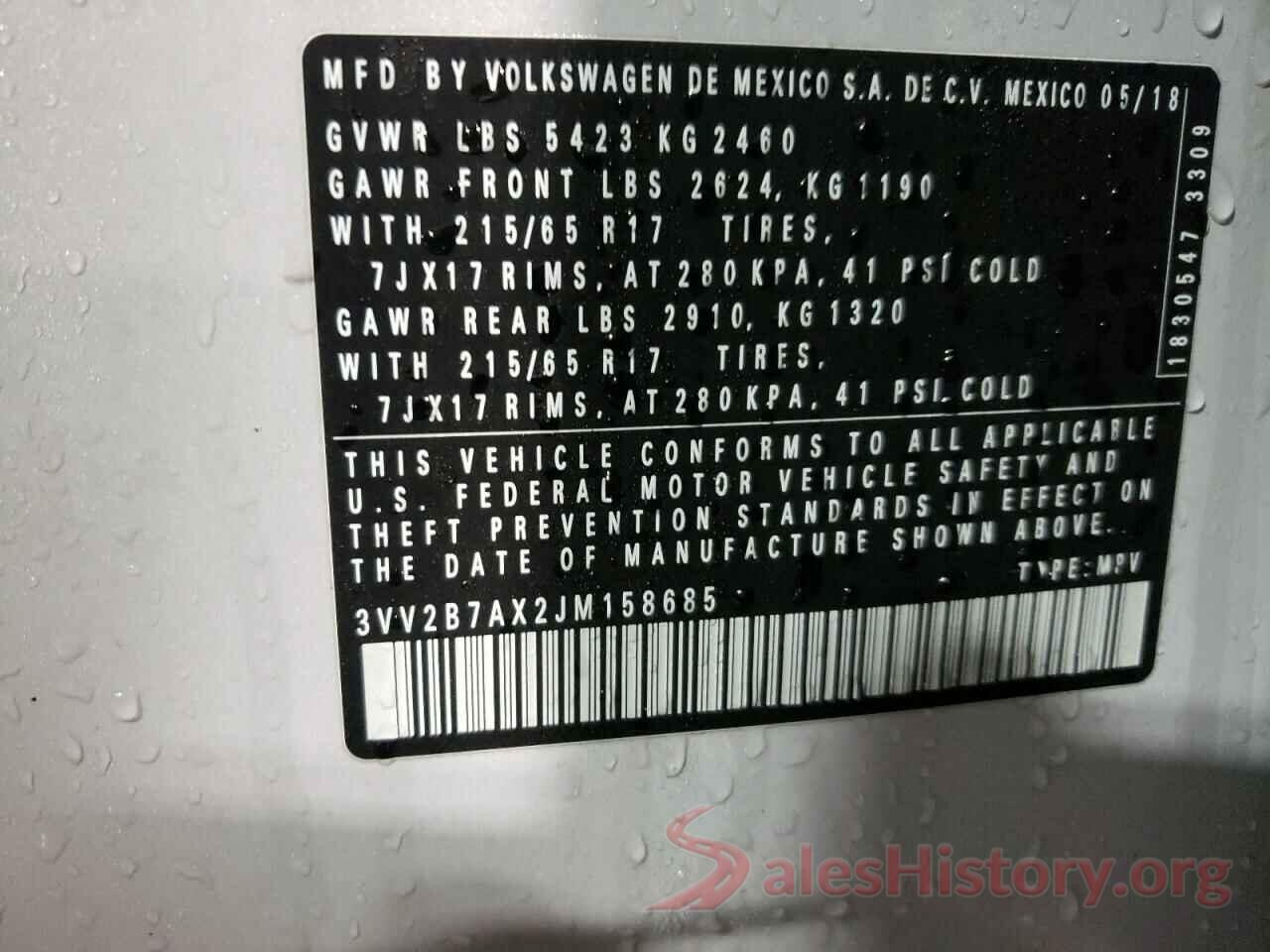 3VV2B7AX2JM158685 2018 VOLKSWAGEN TIGUAN