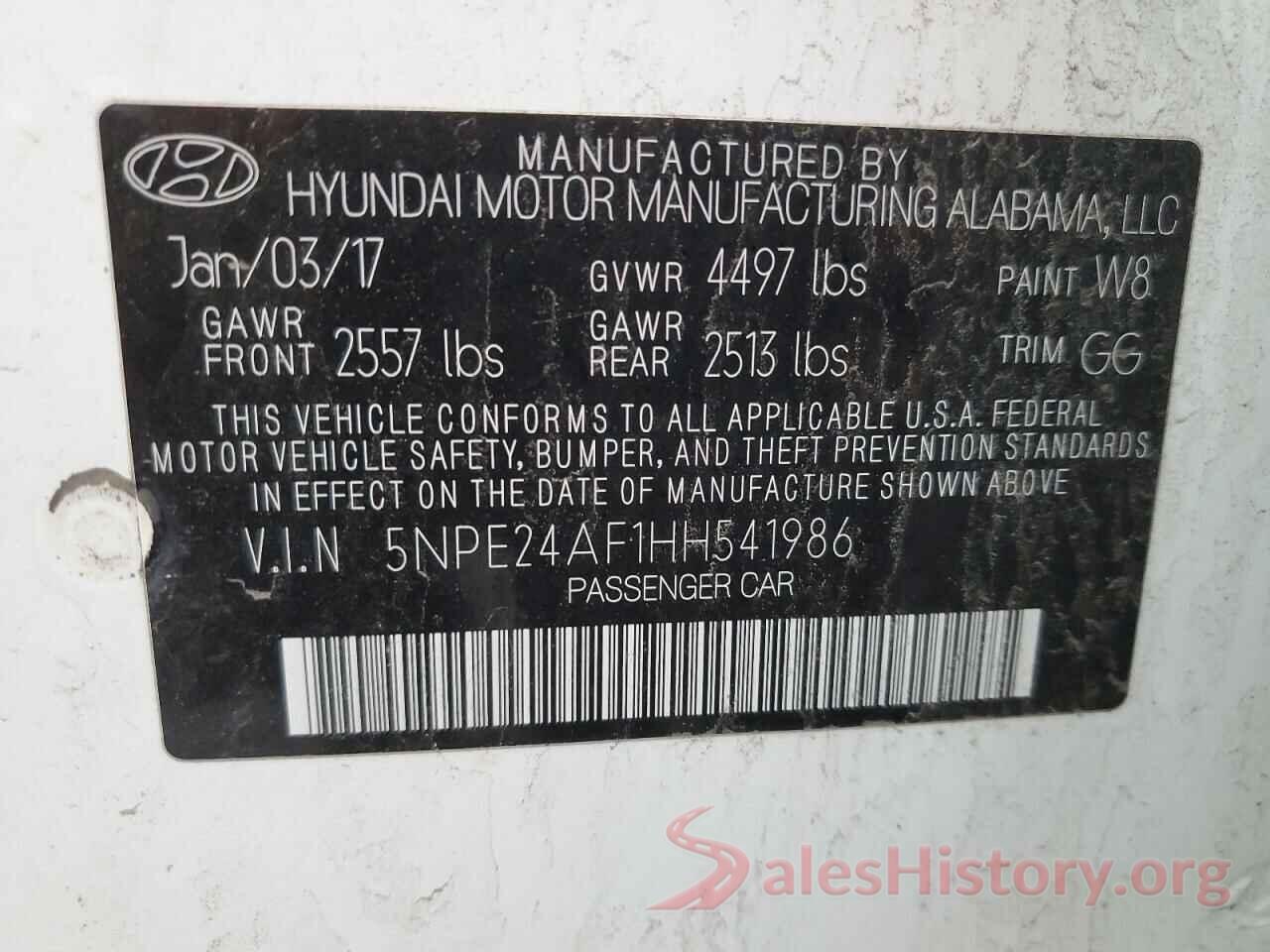 5NPE24AF1HH541986 2017 HYUNDAI SONATA