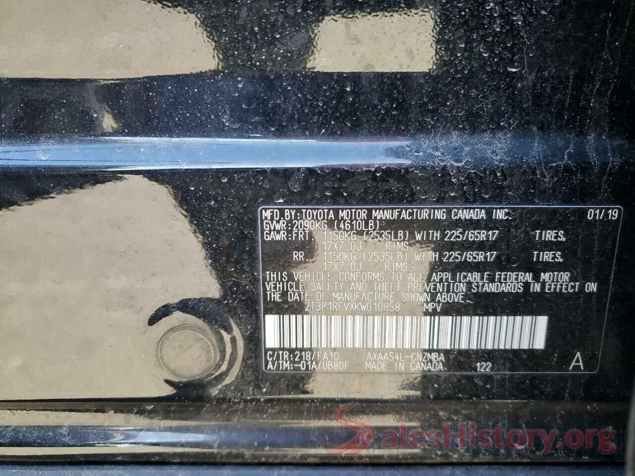 2T3P1RFVXKW010858 2019 TOYOTA RAV4