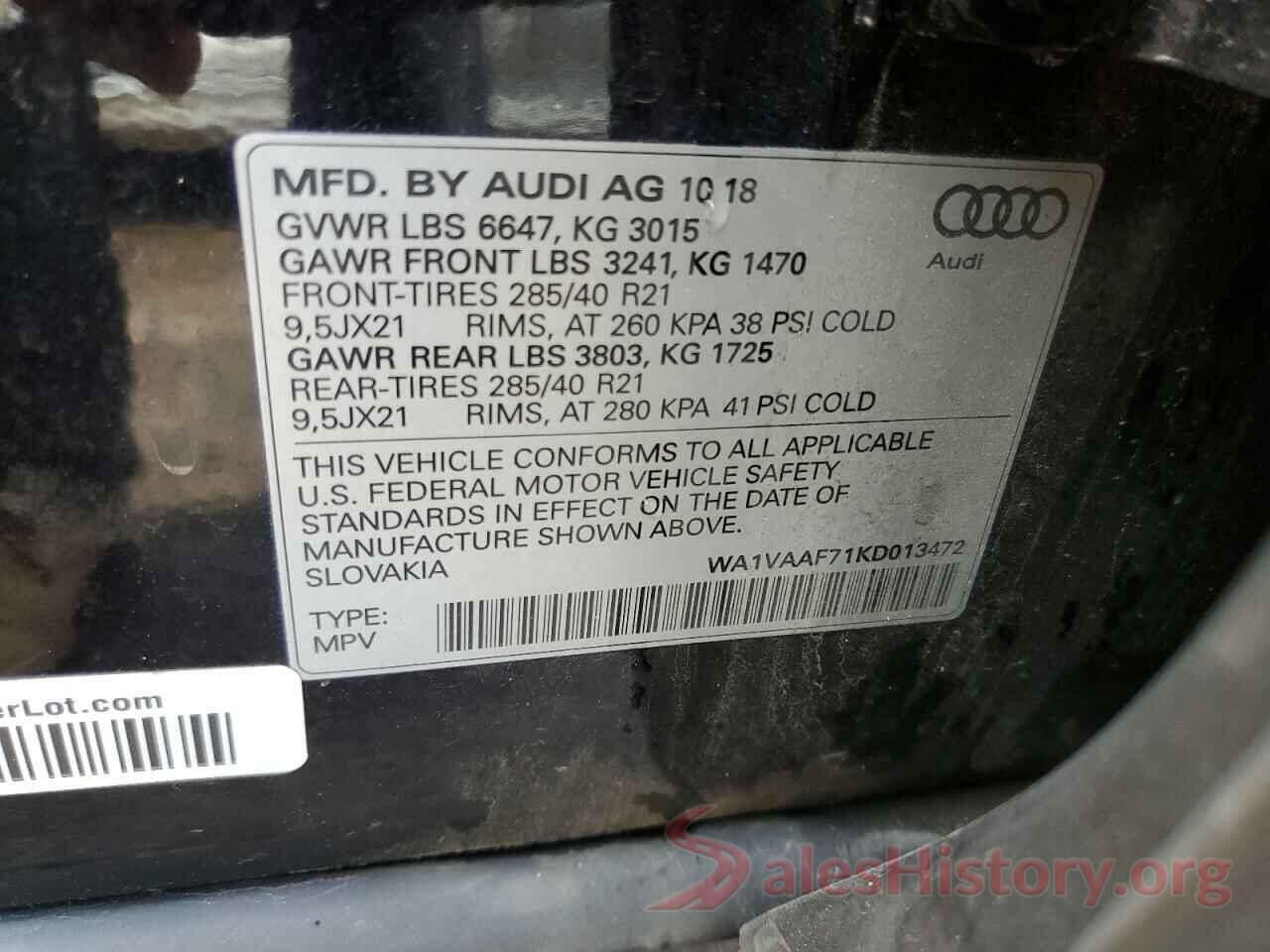 WA1VAAF71KD013472 2019 AUDI Q7