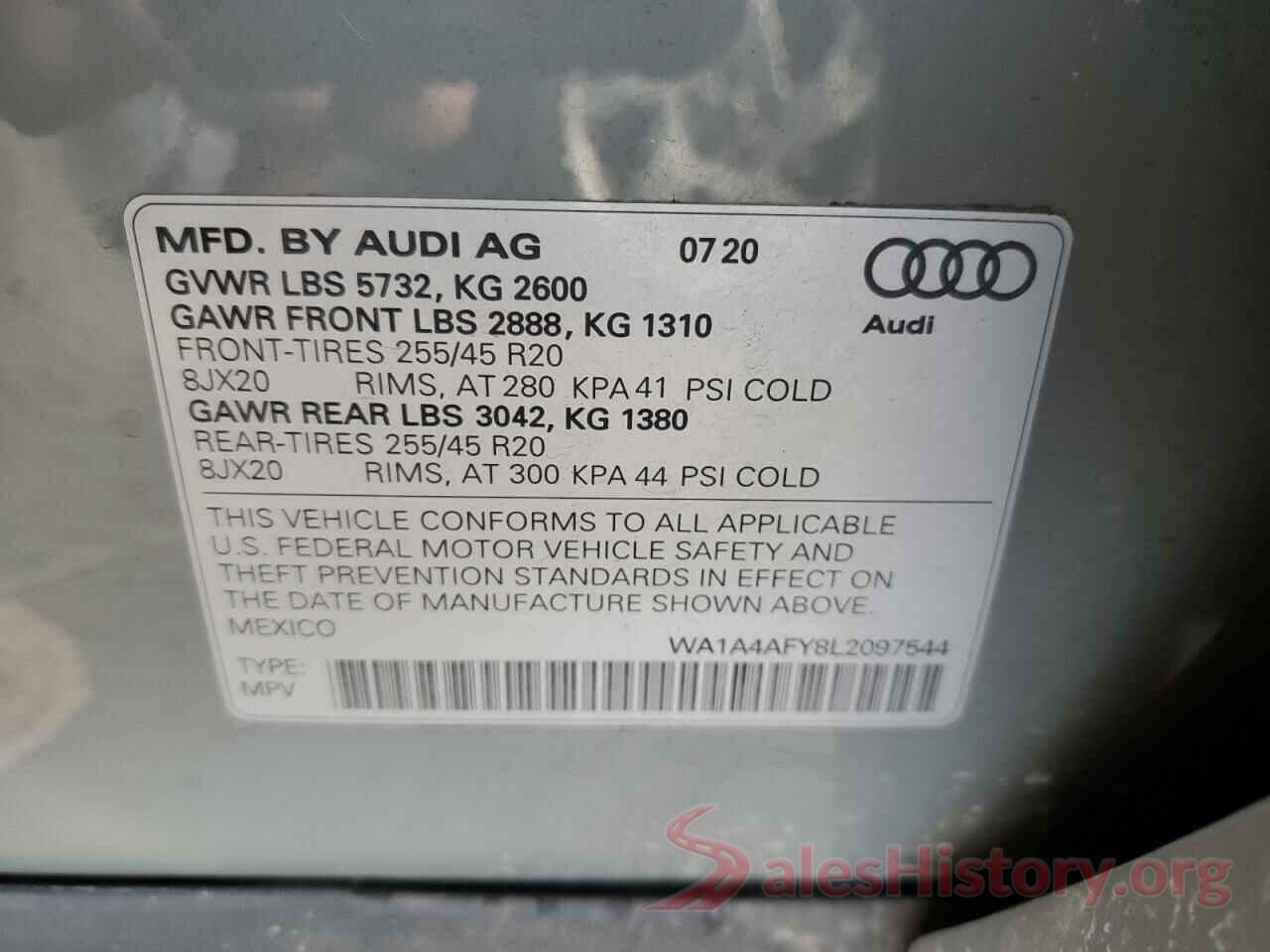 WA1A4AFY8L2097544 2020 AUDI SQ5