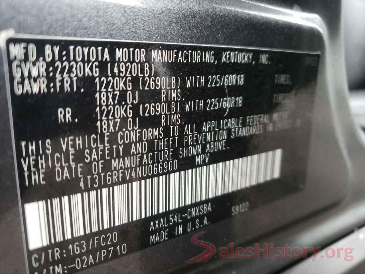 4T3T6RFV4NU066900 2022 TOYOTA RAV4