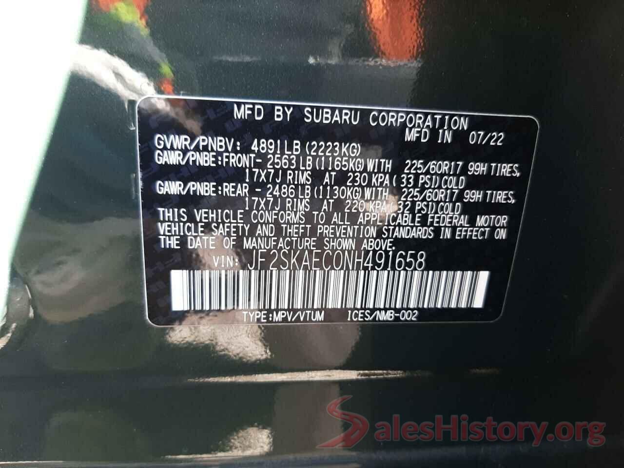 JF2SKAEC0NH491658 2022 SUBARU FORESTER