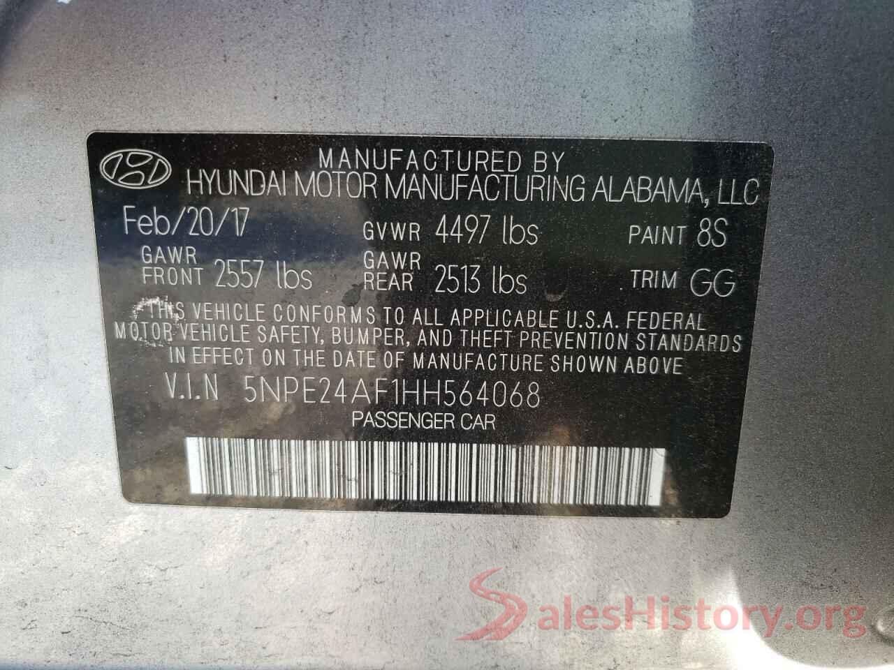 5NPE24AF1HH564068 2017 HYUNDAI SONATA